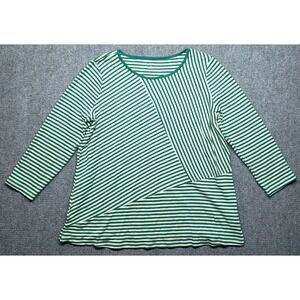 Kim Rogers Tops Womens XL Green Criss Cross Striped 3/4 Sleeve Boat Neck New